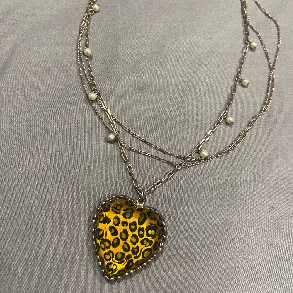 Betsy Johnson Leopard Heart Necklace